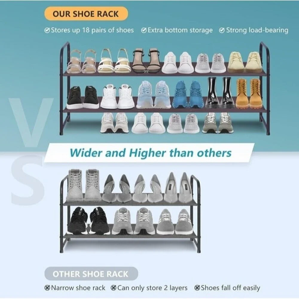 2 Tier Long Shoe Rack for Closet 18 Pairs She Shelf Organizer Bronze
